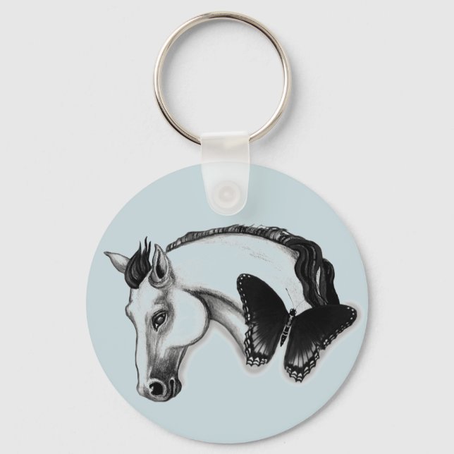 White Horse and Butterfly Design Keychain (Front)