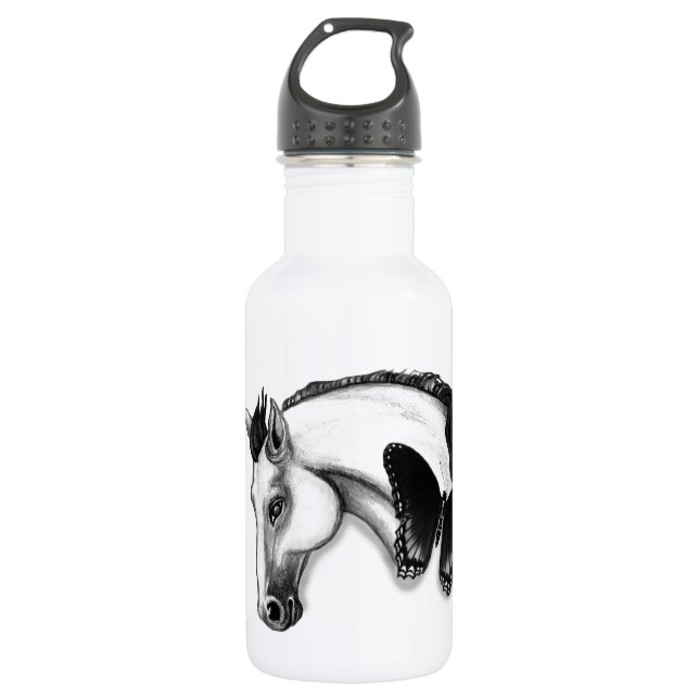 White Horse and Butterfly Design Stainless Steel Water Bottle (Front)
