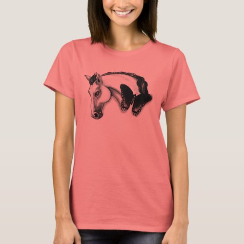 White Horse and Butterfly Design T_Shirt
