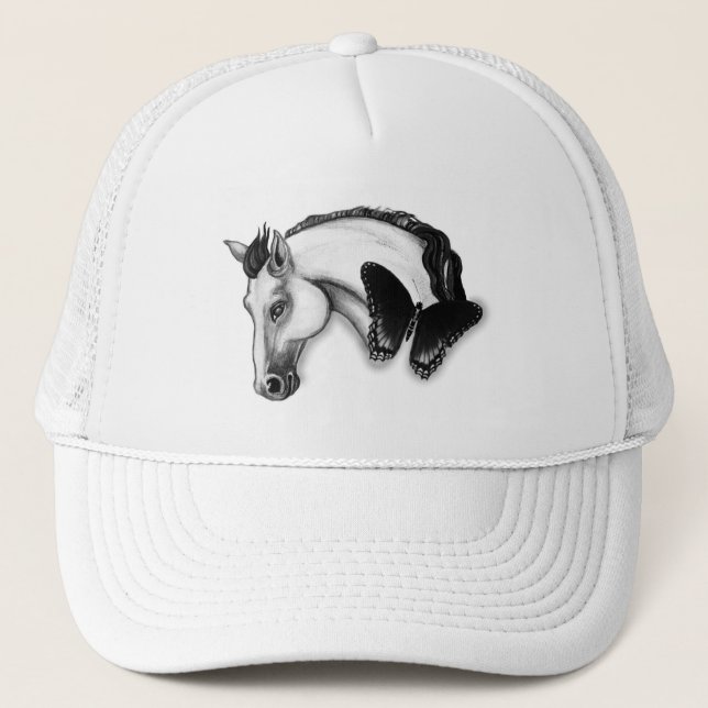 White Horse and Butterfly Design Trucker Hat (Front)