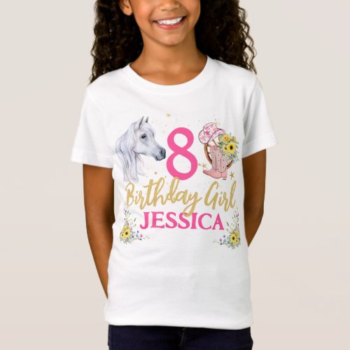 White Horse and Flowers Birthday Party  T_Shirt