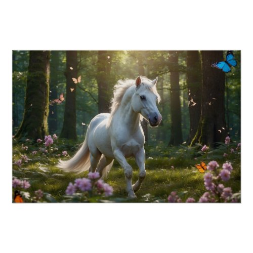 White Horse and Forest Friends Poster