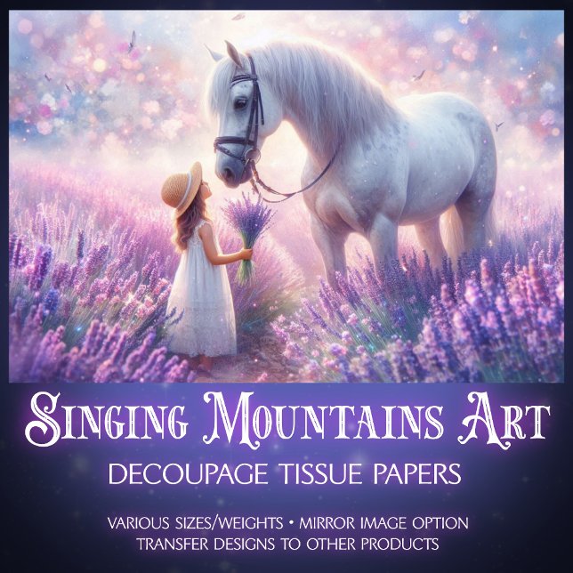 White Horse and Girl in Lavender Meadow Decoupage Tissue Paper (Creator Uploaded)