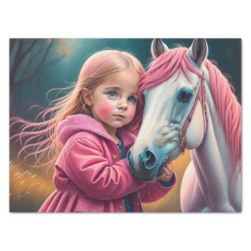 White horse and Little Cutie in a pink coat v2 Tissue Paper