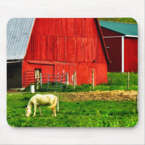 White Horse and Red Barn Mousepad