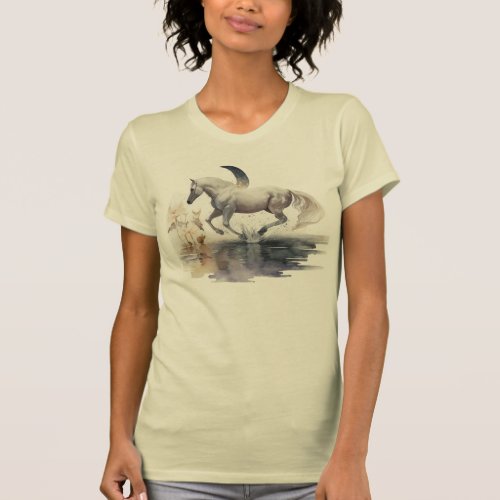 White Horse and the moon reflection on ocean T_Shirt
