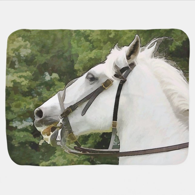 WHITE HORSE BABY BLANKET (Horizontal)