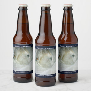 White Horse & Bird in a Winter Snowfall Christmas Beer Bottle Label