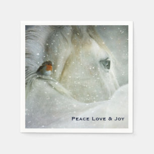 White Horse & Bird in a Winter Snowfall Christmas Napkins