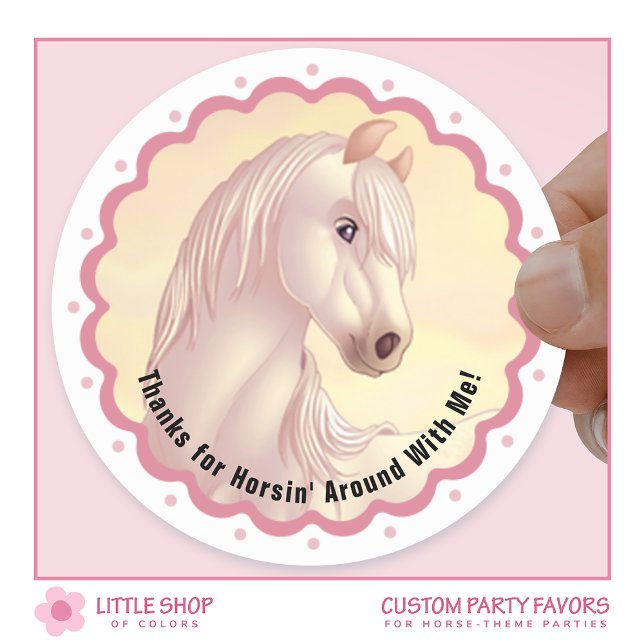 White Horse Birthday Party Favor Thank You Classic Round Sticker (Creator Uploaded)