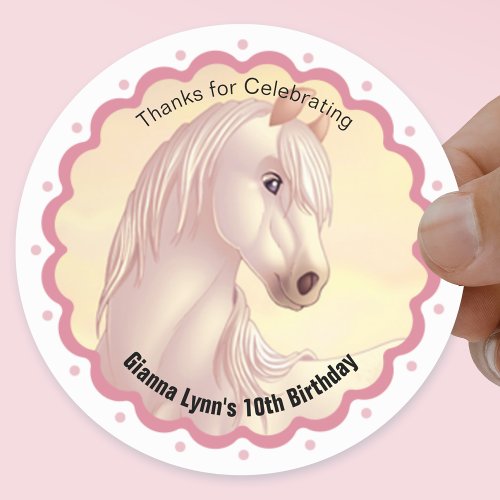 White Horse Birthday Party Thank You Classic Round Sticker