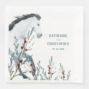 White Horse Blue Juniper & Red Berries Paper Dinner Napkins