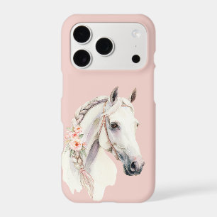 White Horse Blush Flowers iPhone 17 Pro Case