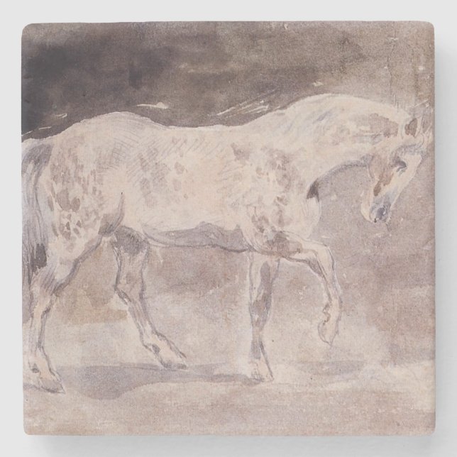 White Horse (by Eugene Delacroix) Stone Coaster (Front)