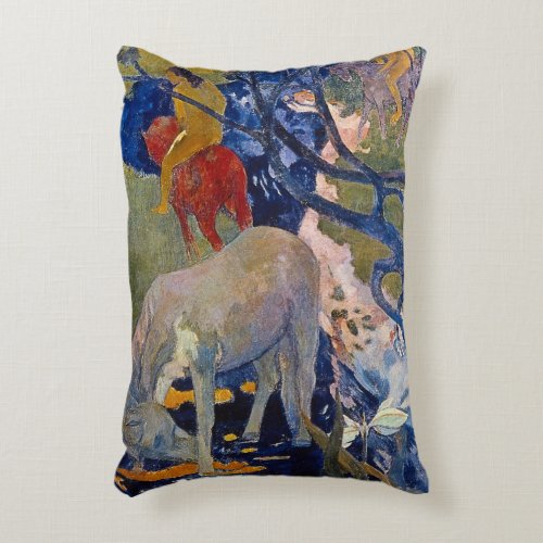 White Horse by Paul Gauguin Vintage Fine Art Accent Pillow