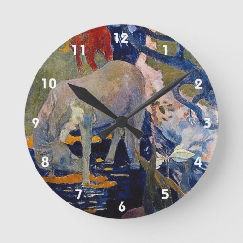 White Horse by Paul Gauguin Vintage Fine Art Round Clock