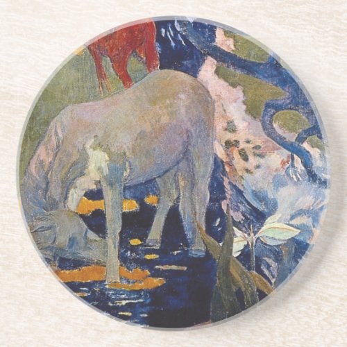 White Horse by Paul Gauguin Vintage Fine Art Sandstone Coaster