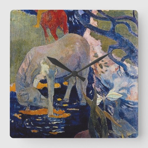 White Horse by Paul Gauguin Vintage Fine Art Square Wall Clock