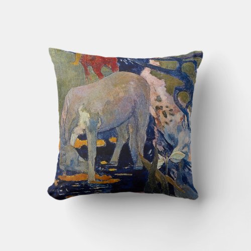 White Horse by Paul Gauguin Vintage Fine Art Throw Pillow