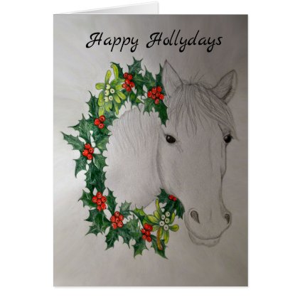 White Horse Christmas Garland Greetings Card