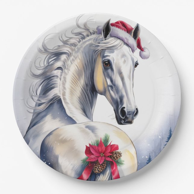 White Horse Christmas Paper Plate (Front)