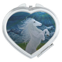 White Horse Compact Heart Mirror