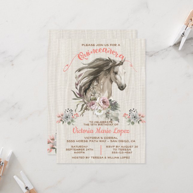 White Horse Cowgirl Quinceañera 15th Birthday Invi Invitation (Front/Back In Situ)