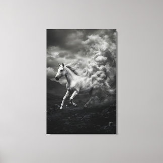 White horse dissolving in clouds canvas print