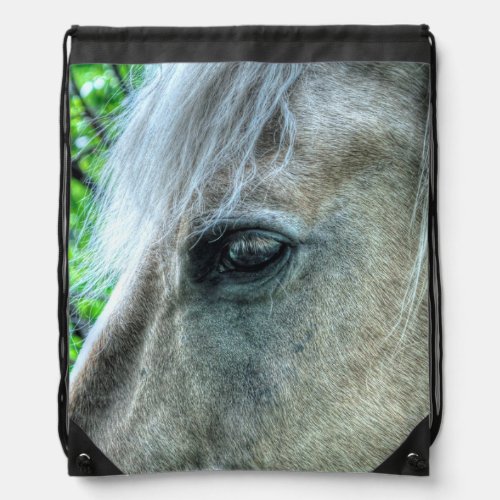 White Horse Eye Equine Photo Portrait Drawstring Bag