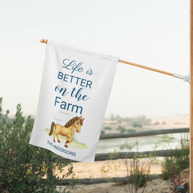 White Horse Farm Personalized  House Flag (Insitu (Back))