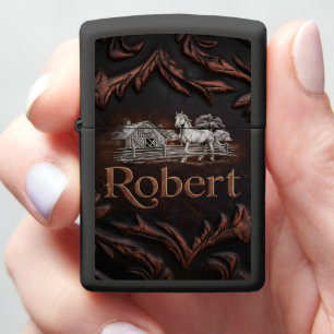 White Horse Farm Scene Zippo Lighter