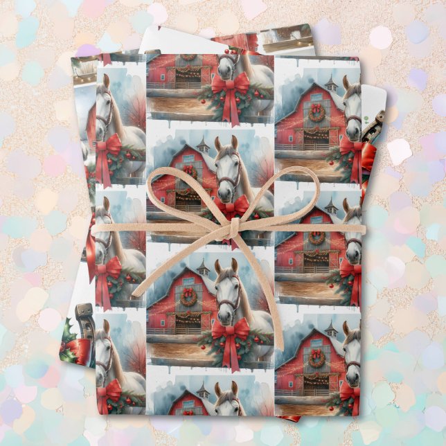 White Horse Festive Farm Christmas  Wrapping Paper Sheets (Creator Uploaded)