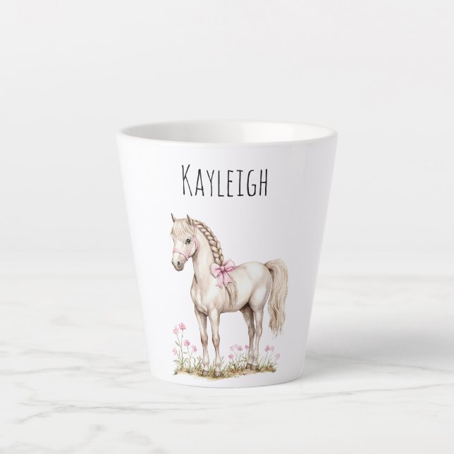 White Horse & Flowers Latte Mug (Front)