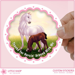 White Horse Foal Birthday Party Favor Thank You Classic Round Sticker