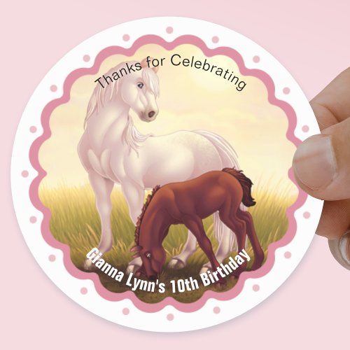 White Horse Foal Birthday Party Thank You Classic Round Sticker
