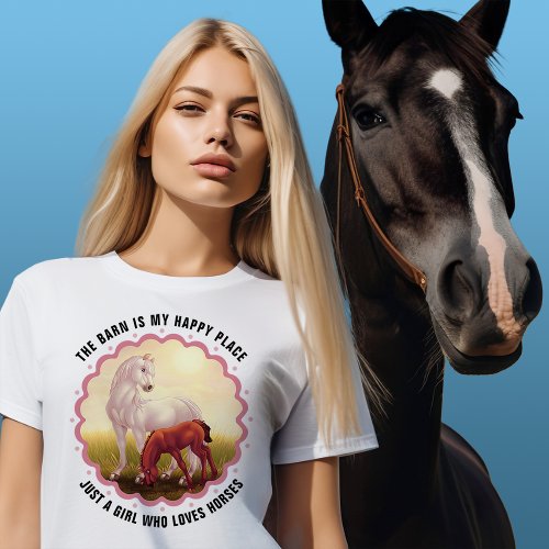 White Horse Foal in Pasture Customizable T_Shirt