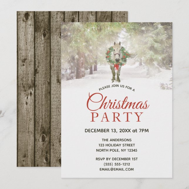 White Horse Forest Christmas Party Invitation (Front/Back)