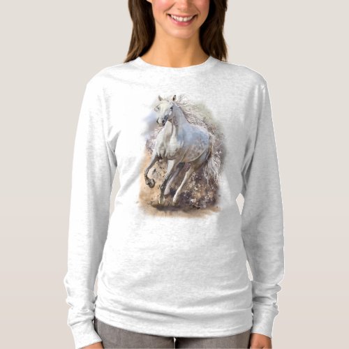 White Horse Gallop Long Sleeve T_Shirt