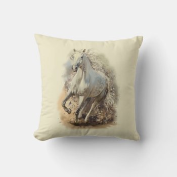 White Horse Gallop Throw Pillow by FantasyPillows at Zazzle