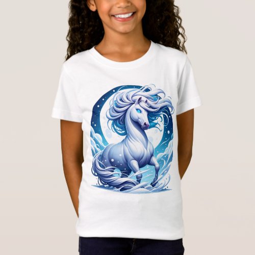 White Horse Galloping in the Snow T_Shirt