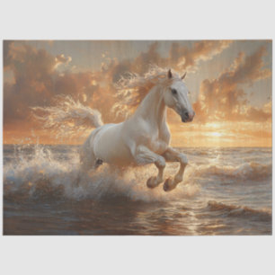 White Horse Galloping Through Ocean Waves Tissue Paper