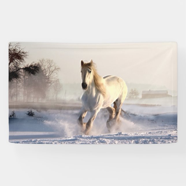 White Horse Galloping Through the Winter Snow Banner (Horizontal)