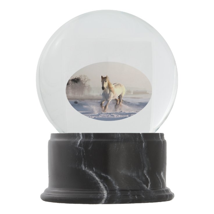 White Horse Galloping Through the Winter Snow Snow Globe | Zazzle