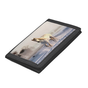 White Horse Galloping Through the Winter Snow Tri-fold Wallet