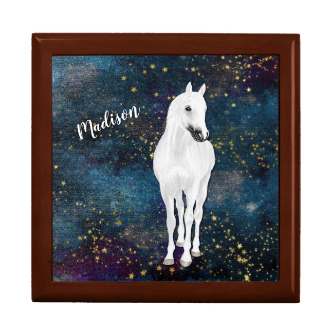 White Horse Gold Stars Jewelry Gift Box (Front)
