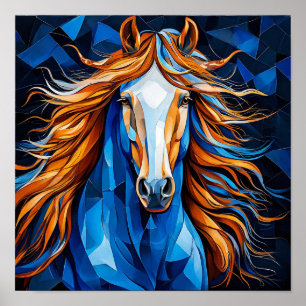 White Horse 🐎✨ Golden Mane Elegant Mosaic Fantasy Poster