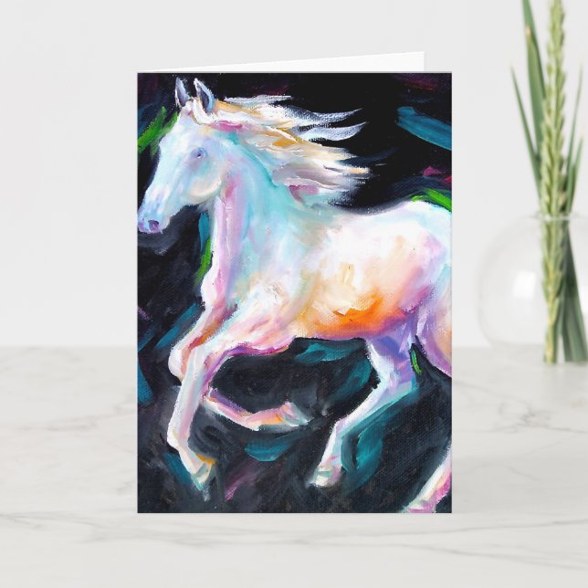 WHITE horse greeting card (Front)