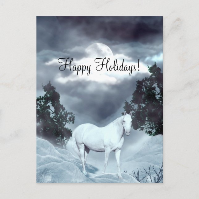 White horse Happy Holidays Holiday Postcard (Front)