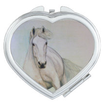 White Horse Heart Compact Mirror