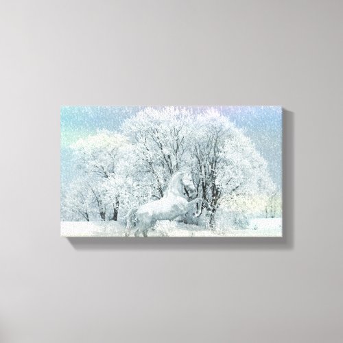 White Horse in a Snow Storm Dramatic Canvas Print